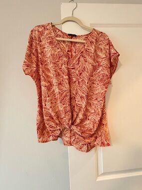 West Kei Coral Red Twist-Front Printed Blouse